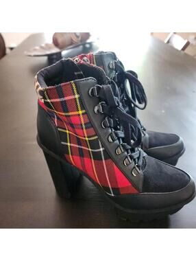 LKNW Jessica Simpson Platform plaid leopard heeled 7.5 boots botties so fun